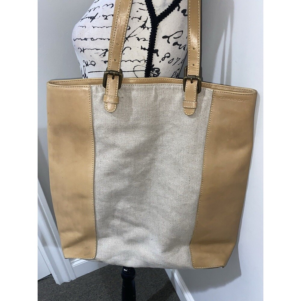 GERARD DAREL Beige Canvas Soft Calf Leather Tote  6557